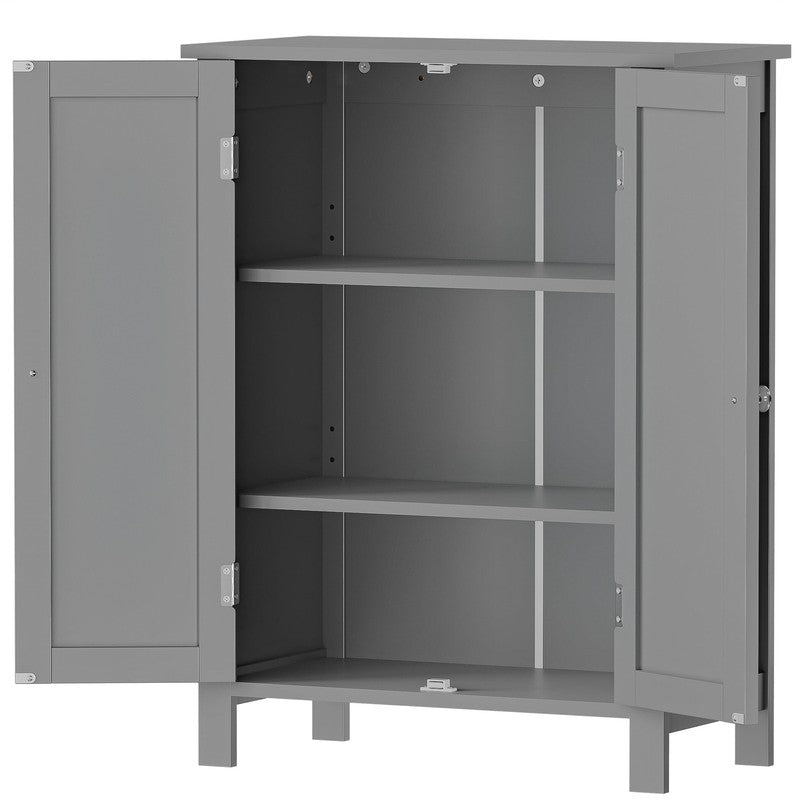 Wooden 2 Door Bathroom Cabinet Storage with 3 Shelves Free Standing 31.5" H, Gra2