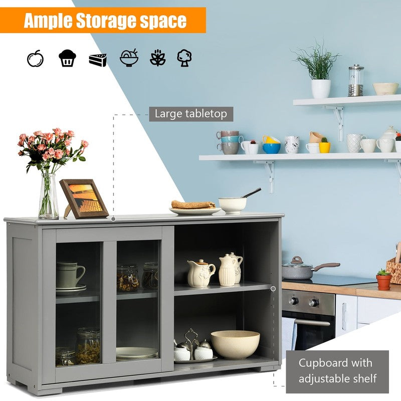 Kitchen Storage Cabinet Sideboard Buffet Cupboard W/ Sliding Door Gray4