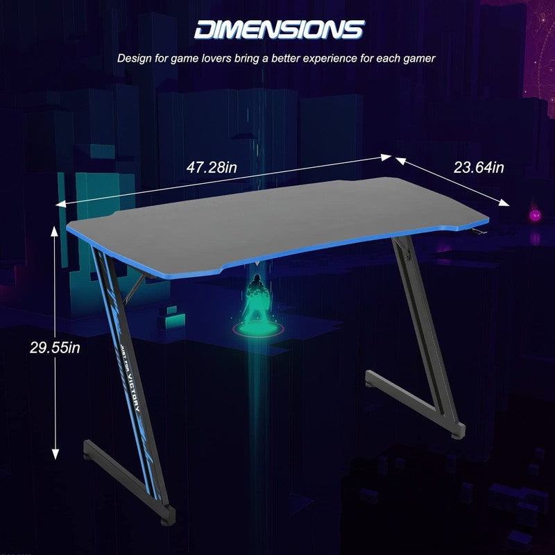 47" Modern Z Shaped Computer Desk w/ Headphone Hook Blue for Adults3