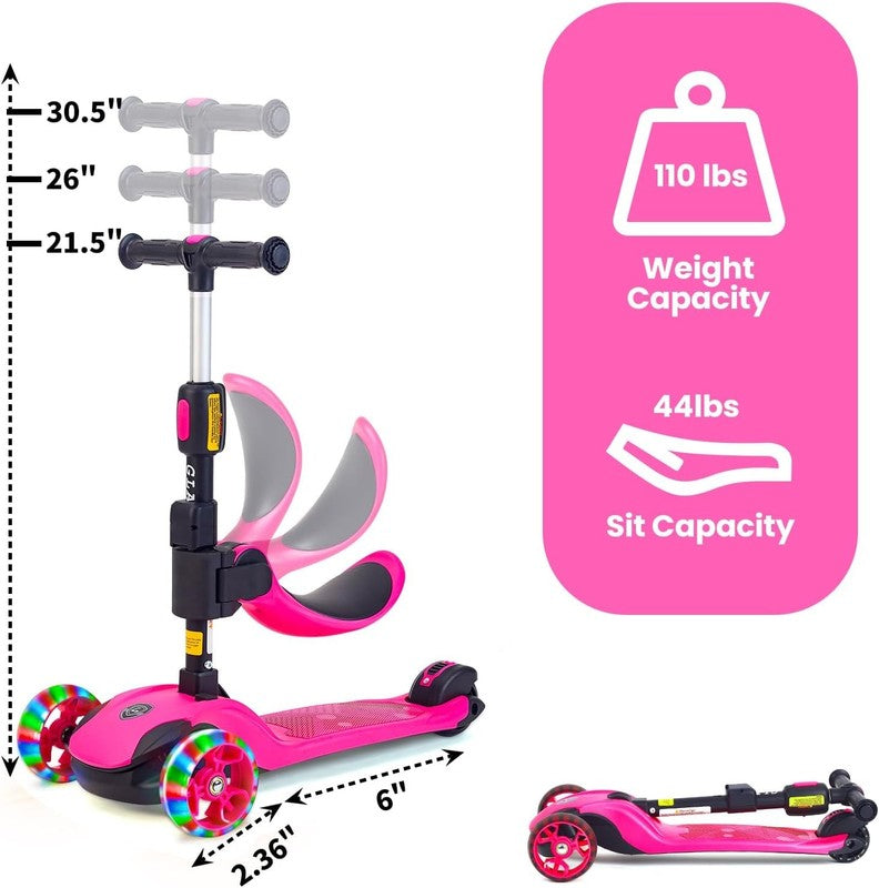 Kids 2 in 1 Folding 3 Wheel Kick Scooter Adjustable Height Safety Lock Ages 3 142