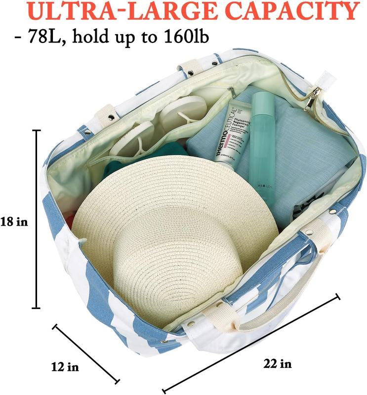 Large Waterproof Beach Tote Bag Canvas Pool Travel Bag Wet Pocket4