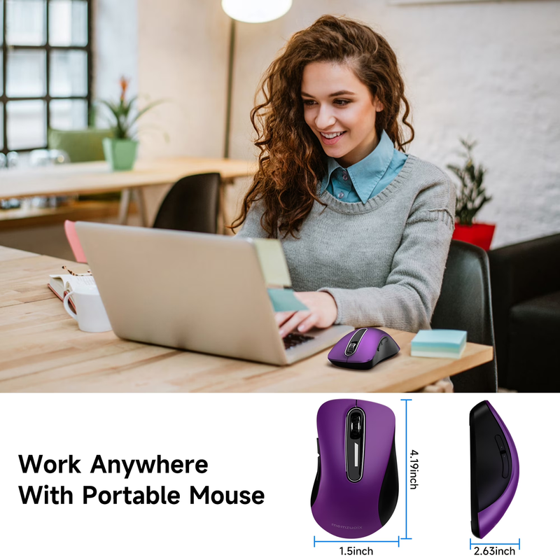 2.4GHz Wireless Mouse 1200 DPI 5 Button USB Receiver for PC Laptop Purple2