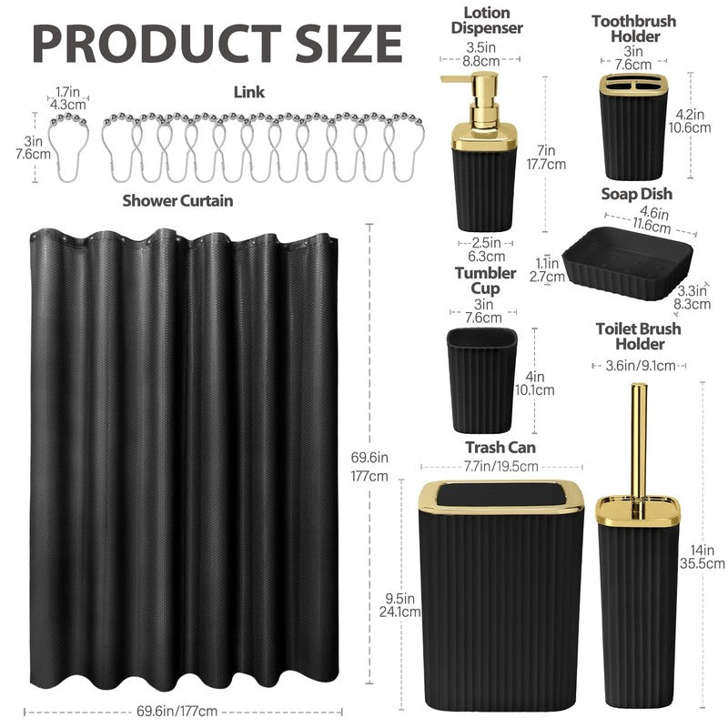 19 Pcs Black Bathroom Accessories Sets with Shower Curtain, Specially Designed f3