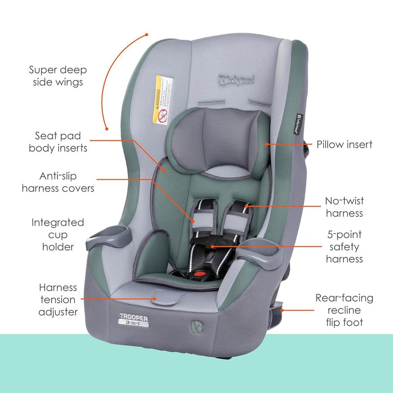 Trooper 3 In 1 Convertible Car Seat, Dash Sage2