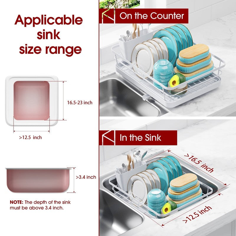 Large Compact Dish Drying Rack for Kitchen Counter White2