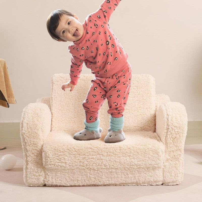 Kids 2 in 1 Flip Out Foam Sofa Couch w/ Soft Sherpa Cover, Cream1