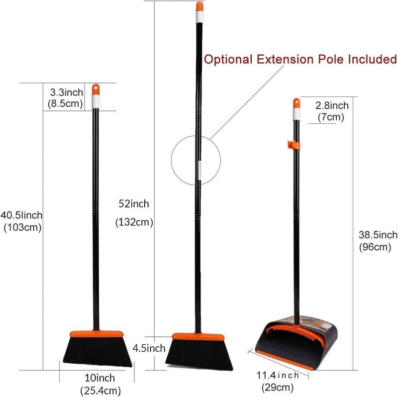 Ergonomic Broom and Dustpan Set with 52" Long Handle for Easy Cleaning1