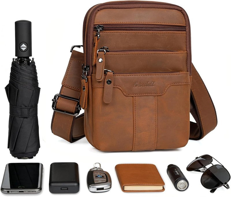 Leather Messenger Bag Men Small Sling Shoulder Crossbody Man Purse Pack4