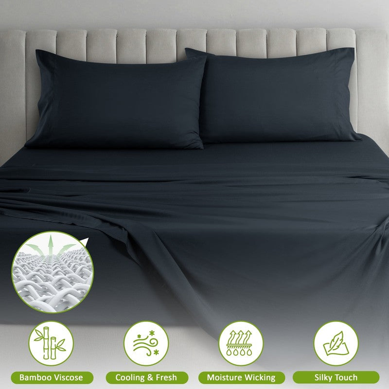 Rayon from Bamboo Blend Sheets Queen - 4 Piece Deep Pocket Bed Sheets Set, Black2
