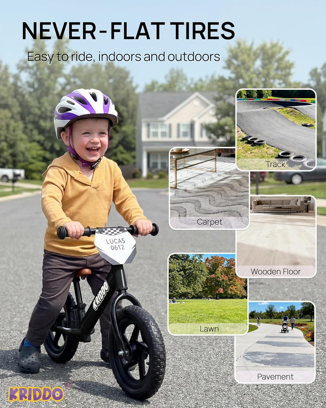 Toddler Balance Bike 12 Inch 2-5 Years Push Bike Custom Plate Black Kids5