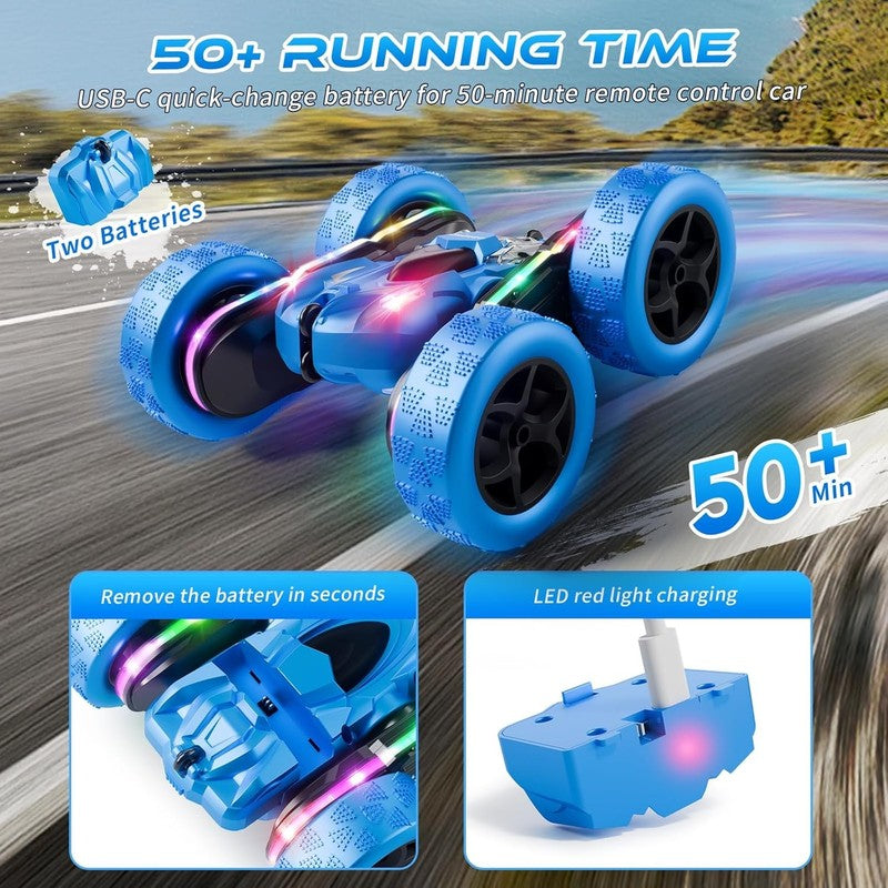 Remote Control Stunt Car 4WD 360° Flip Double‑Sided RC Cars, LED Light Bar, USB‑1