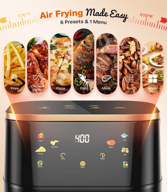 10QT Air Fryer Max 450°F 6 Preset Touch Pane View Window Oil Less Cooker Black3