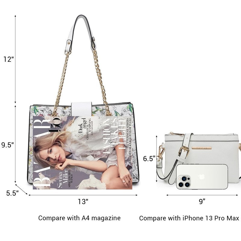 Women Hobo Bag Vegan Leather Tote Chain Shoulder Satchel Bag with Clutch1