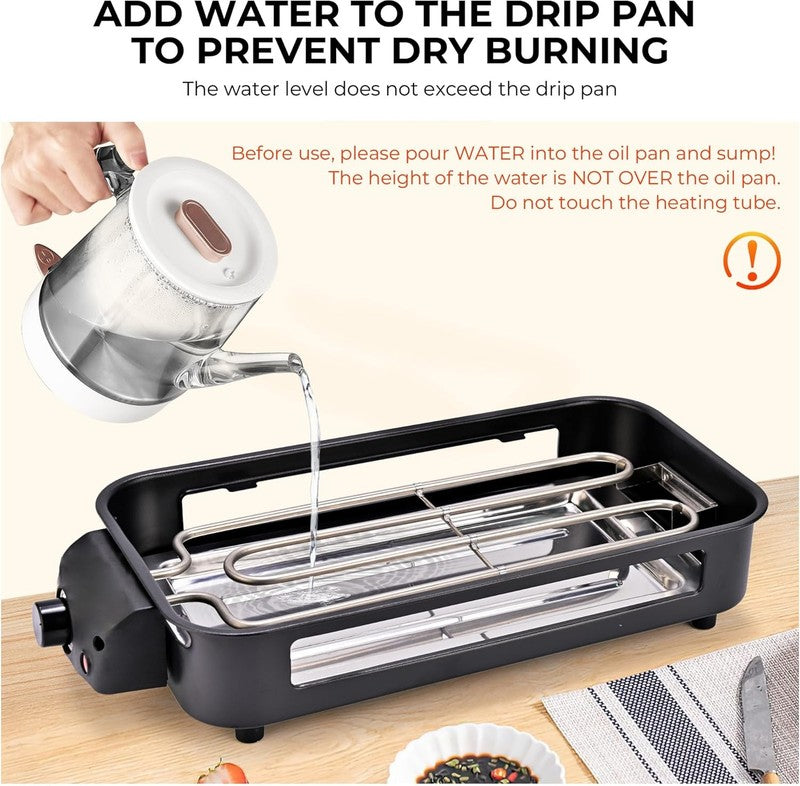 2 in 1 Electric Indoor Grill Smokeless 1700W Nonstick Removable Plate Black1