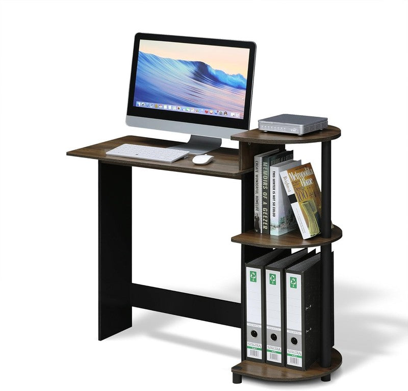 Compact Computer Desk with Shelves, round Side, Columbia Walnut/Black5