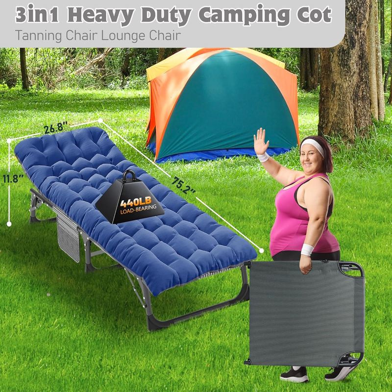 Camping Cot Extra Wide Heavy Duty 1200D Oxford Folding Bed w/ Portable Camping1