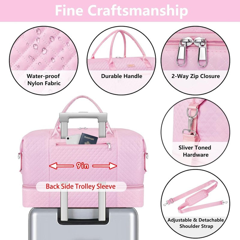 Women Weekender Travel Duffel Bag Carry On w/ Shoe Compartment Large Nylon Tote4