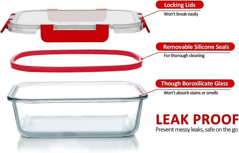 24 Piece Glass Meal Prep Containers Airtight Locking Lids Red2