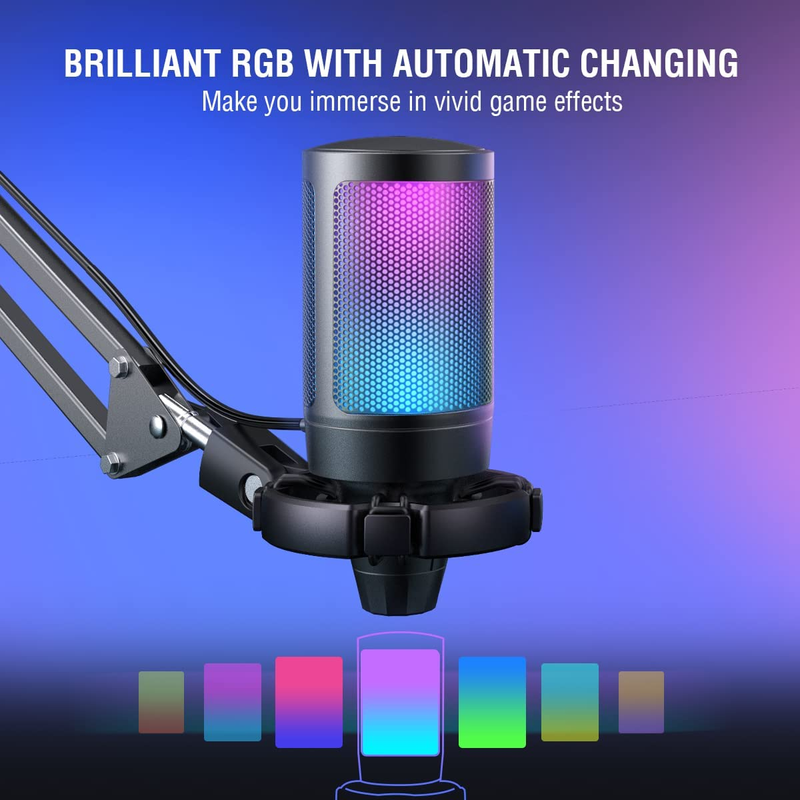 Gaming PC USB Microphone, Podcast Condenser Mic with Boom Arm, Pop Filter, Mute 4