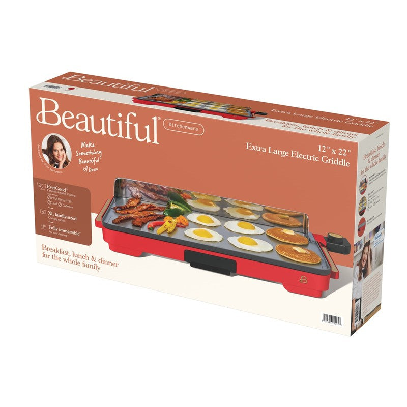 XL Electric Griddle 12"x22" Ceramic Nonstick Tomato Red by Drew Barrymore6