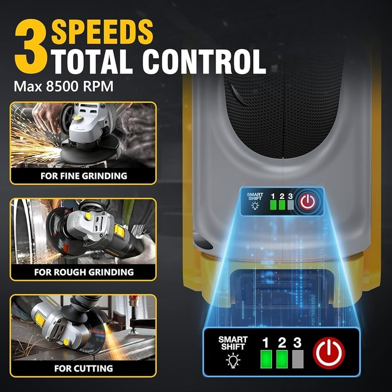 Cordless Angle Grinder 20V Brushless Motor 3 Speed Control Ergonomic Safety New4