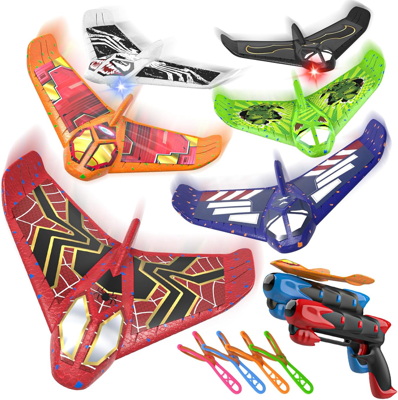 6 Pack LED Foam Airplane Launcher Toys Outdoor Flying Plane Kids Gift11