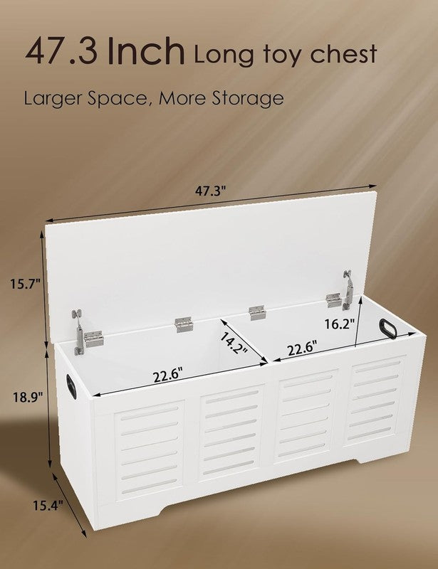 47.3'' Wooden Toy Box Storage Chest Flip Top Entryway Shoe Bench White2