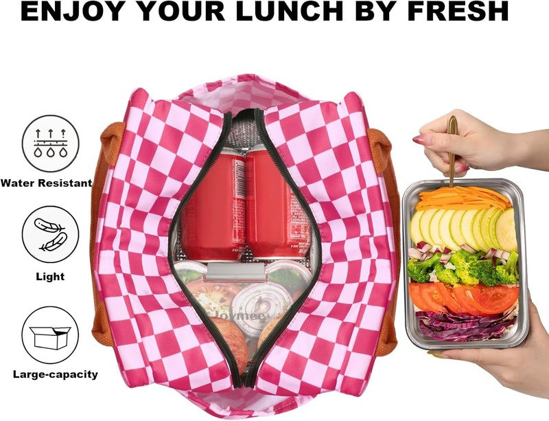 Insulated Lunch Bag Women Men Leakproof Large Cooler Tote w Bottle Holder Pink2
