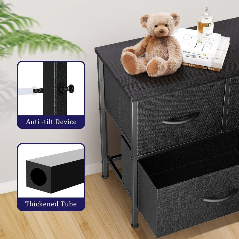 5 Drawer Dresser, Wide Chest of Drawers Nightstand Storage Tower Storage Fabric 3