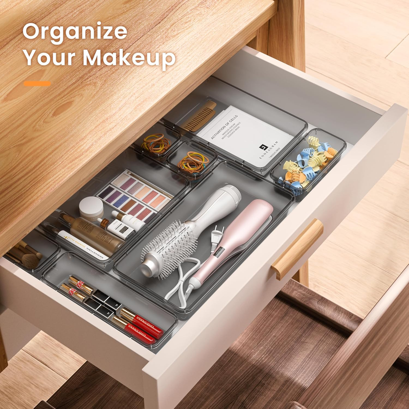 Drawer Organizer Makeup Storage 5 Size Holds 177 Items Clear Black3