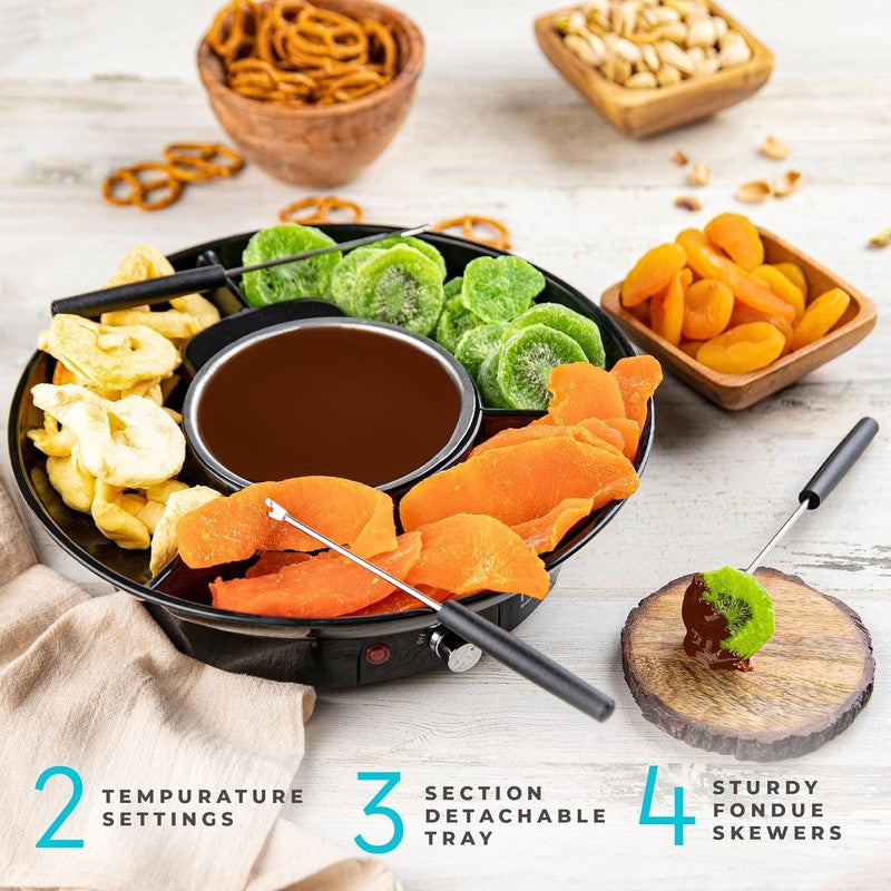 Electric Fondue Pot Set, Temp Control, 4 Forks, Trays, Chocolate Gift Kit3