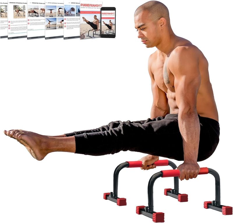 Parallette Parallel Bars & Dip Station Home Gym L Sit Push Up Dips Handstand9