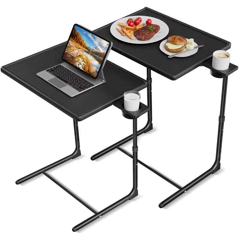 2 Pack Folding TV Tray Table Set 6 Heights 3 Tilt Angles Sofa Desk Black9