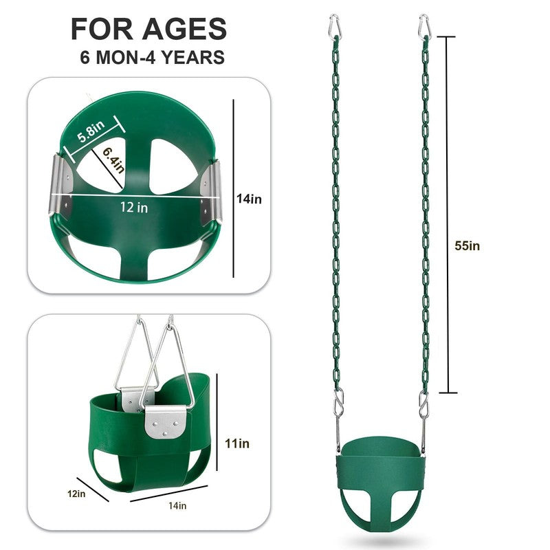 Toddler High Back Bucket Swing Seat w/ Coated Chains & Carabiners, Green6
