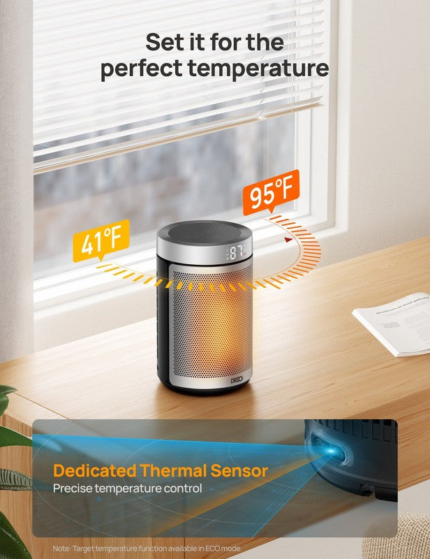1500W Portable Electric Space Heater, Thermostat, Timer, Eco/Fan, Silver6