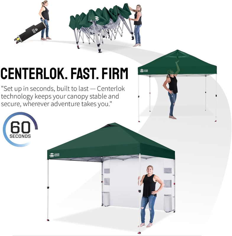 Crown Shades 10x10 Pop Up Canopy Tent w/ Sidewall Easy Setup Forest Green5