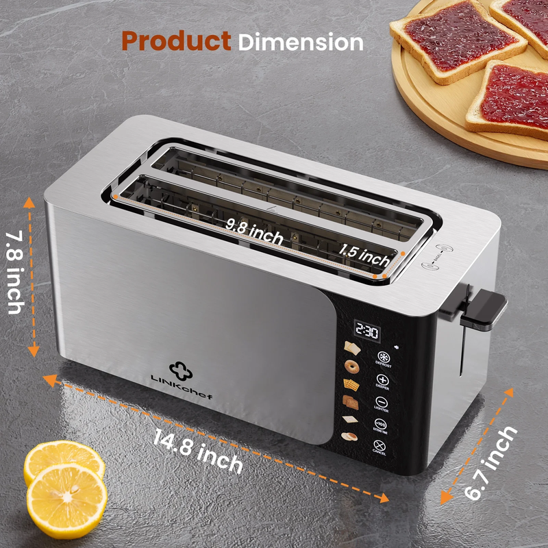 4 Slice Touchscreen Toaster Extra Wide 1.5in Slots Stainless Steel Timer Defrost6