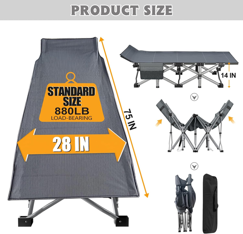 Camping Cot w/ 2" Memory Foam Mattress 900LBS Heavy Duty Extra Wide 1200D6