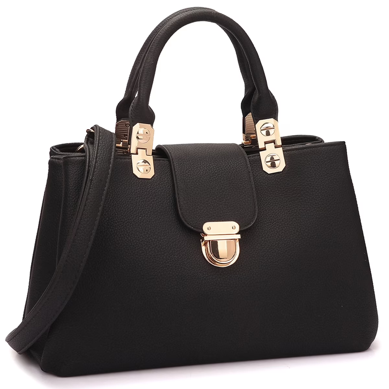 Women'S PU Leather Solid Print Zipper Tote Shoulder Bag, Black6