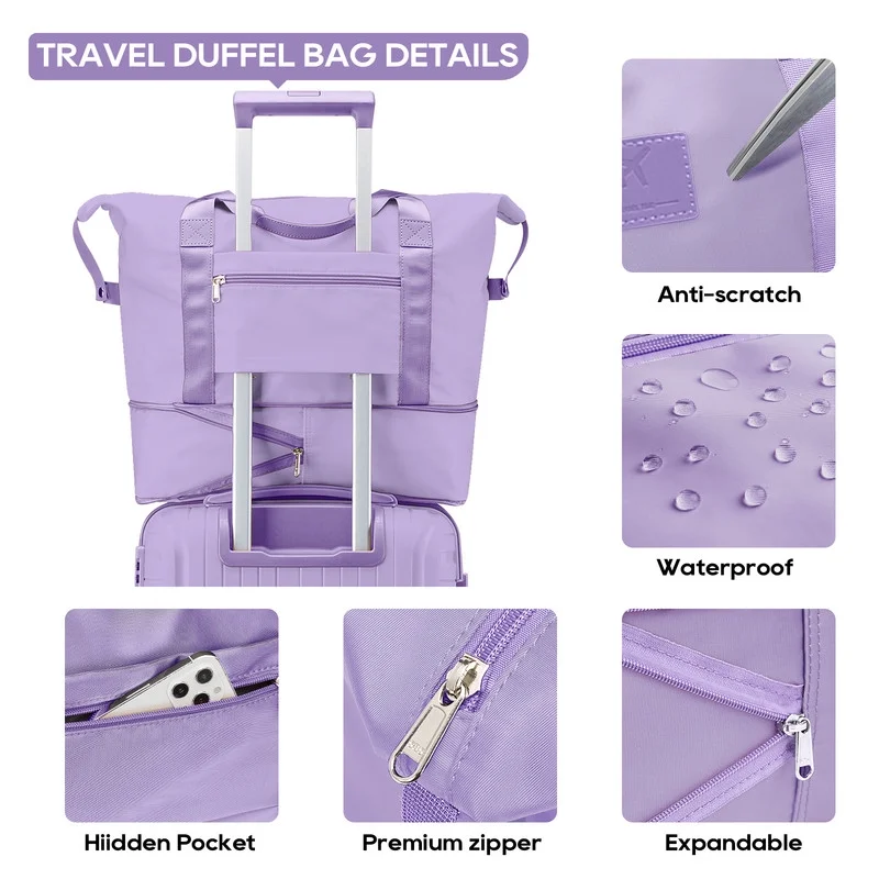 2Pc Travel Duffel Bag Set Waterproof Carry On Weekender w/ Toiletry Bag2