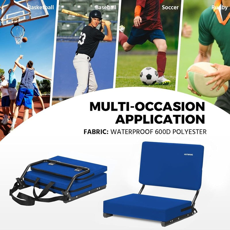 Portable Stadium Seat Chair w/ Back Support Swivel Cushion Strap Blue5