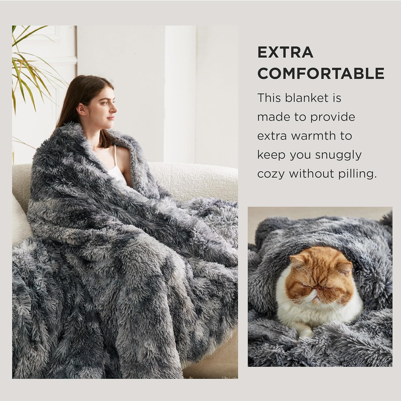 Gentlesoft Fluffy Fuzzy Faux Fur Throw Blanket for Couch, Soft Sherpa Fleece Coz2