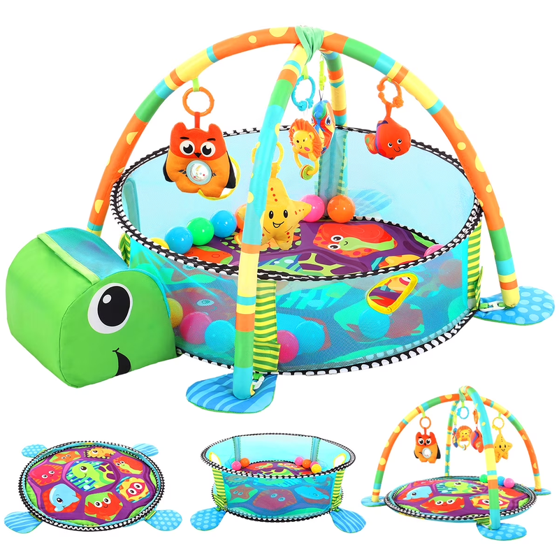 Baby Play Mat,  3 in 1 Baby Play Gym Activity Mat, with Hanging Toys and Ocean B0