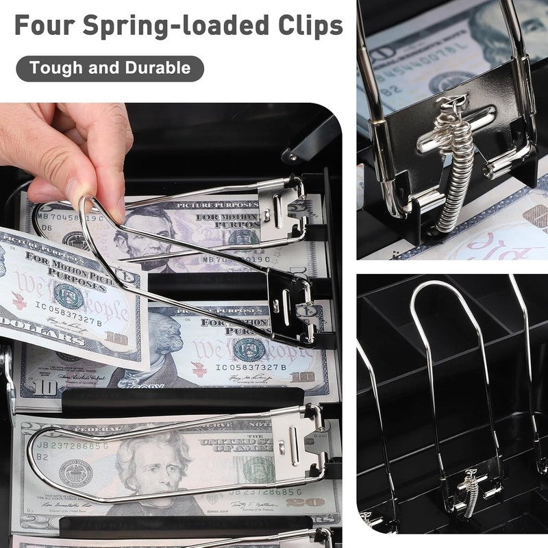 XL Locking Cash Box with Key - Secure Money Organizer & Cash Tray, Black1