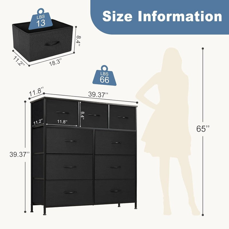 Dresser for Bedroom, Storage Organizer with 9 Drawers, Chest of Drawers with Fab2