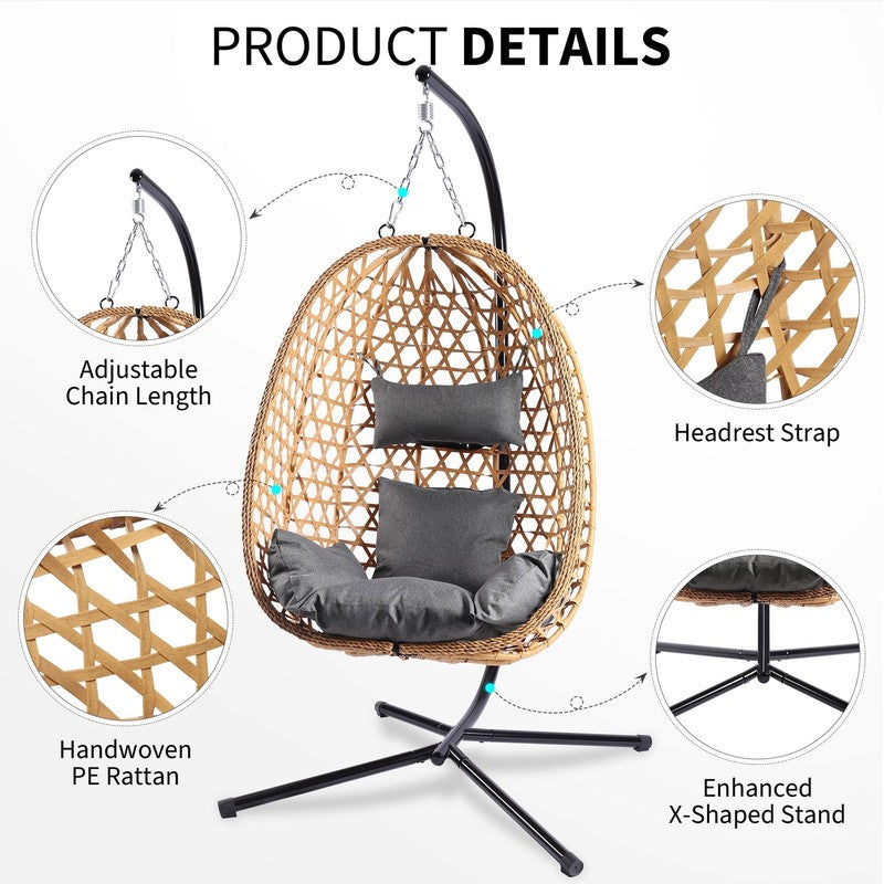 Egg Chair with Stand, Patio Wicker  Hanging Chair, Hammock Swing Chair, 350LBS C6