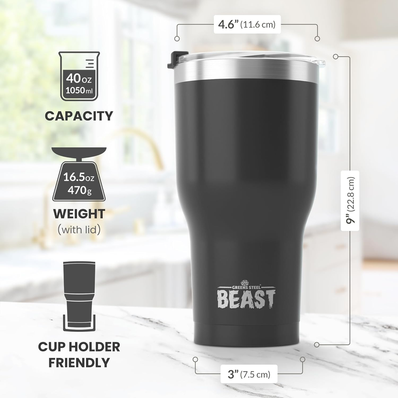 Leak Proof 40oz Tumbler Cup Double Wall Stainless Steel Travel Mug Black6