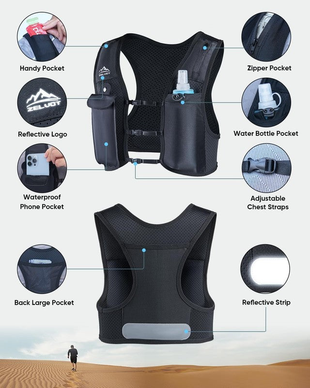 Running Hydration Vest 500ml Flask Adjustable Reflective Marathon Pack4