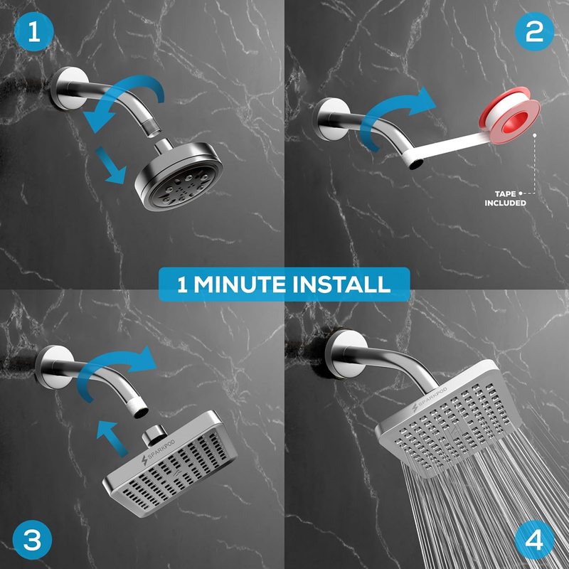Shower Head - High Pressure Rain - Premium Quality Luxury Design - 1-Min Install3