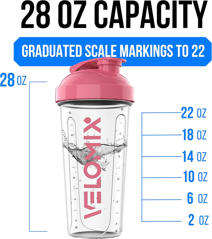 2 Pack 28oz Protein Shaker Bottles Wire Whisk Leakproof Pink Clear3